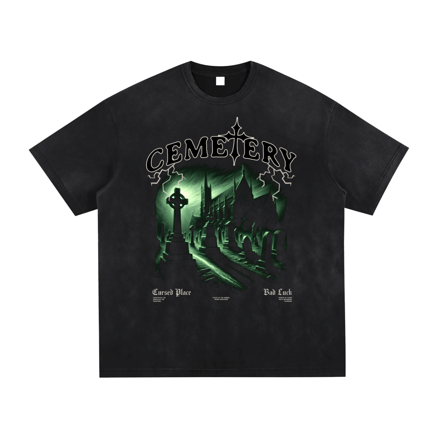 Cemetery Haunts Vintage Washed Hand-Frayed T-Shirt