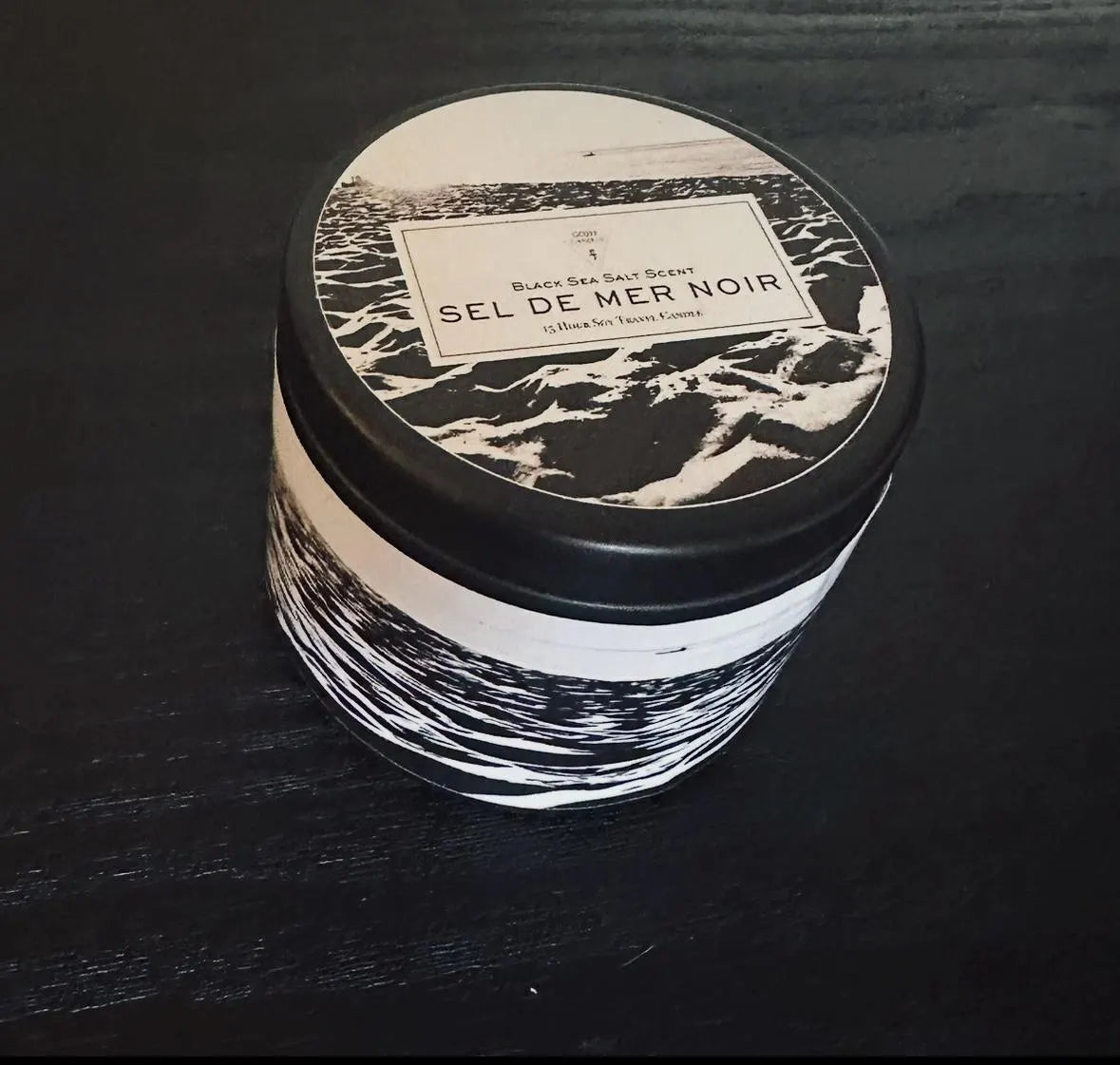Black Sea Salt Candle: Goth Summerween Soy Wax Travel Tin