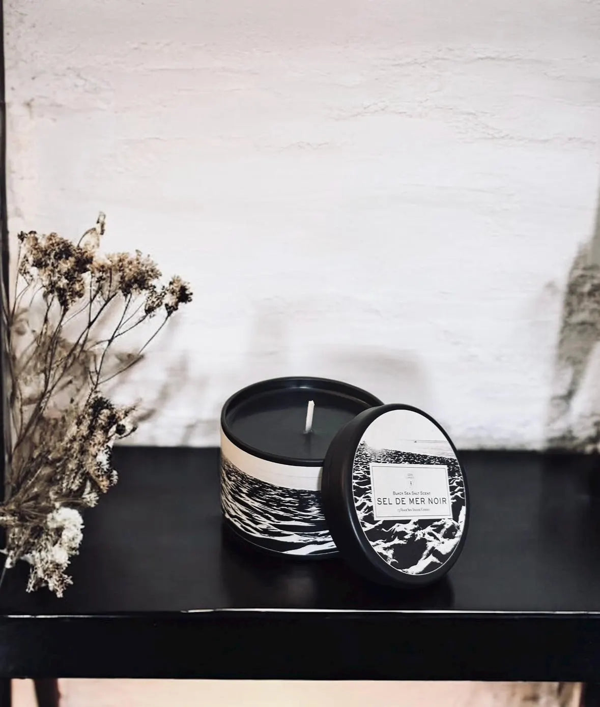 Black Sea Salt Candle: Goth Summerween Soy Wax Travel Tin
