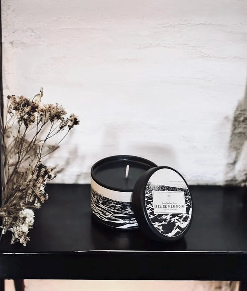 Black Sea Salt Candle: Goth Summerween Soy Wax Travel Tin