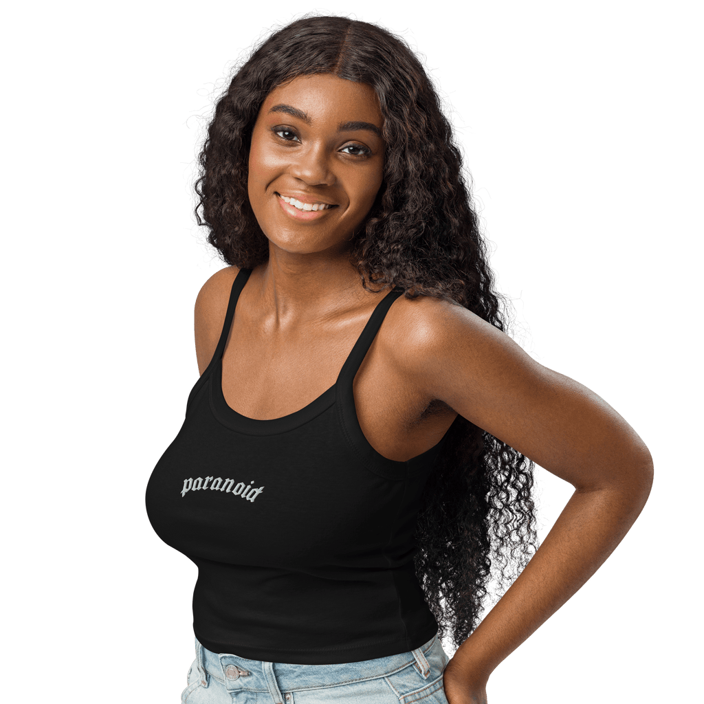 Paranoid Embroidered Ribbed Cropped Tank Top