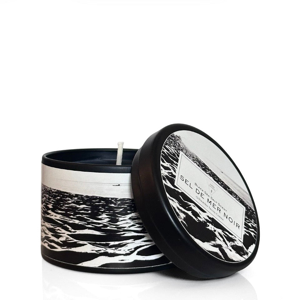 Black Sea Salt Candle: Goth Summerween Soy Wax Travel Tin